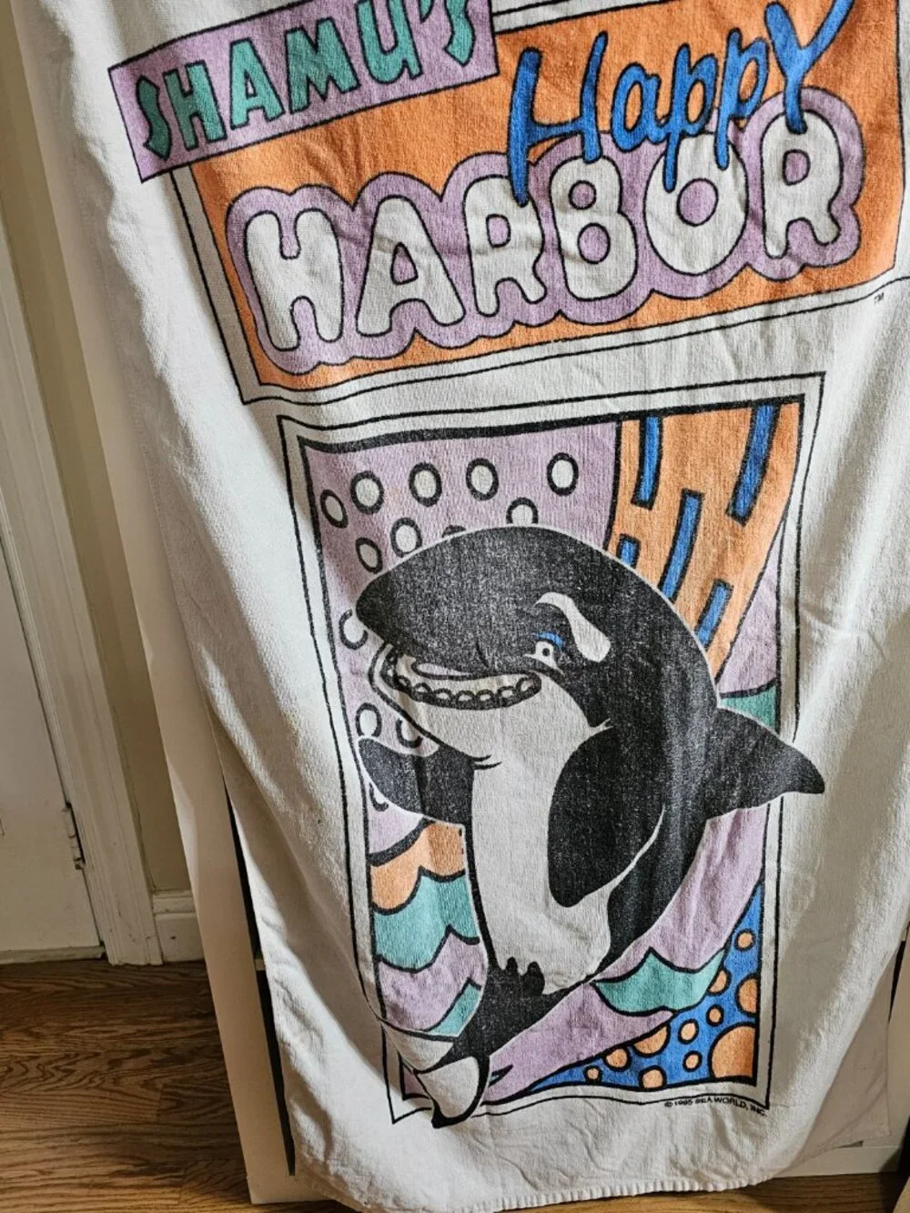 Vintage Rare 90s 1995 Sea World Shamu's Happy Harbor Beach Towel Orca Whale Rare